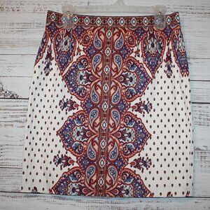 Antonio Melani ALine Paisley Blue Red Zip Lined Below Knee Skirt Size 14